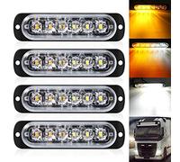 Defvnsy -Pack of 4-6 LED Strobe Warning Light, White & Amber | 12V-24V DC, 18 Flashing Modes, IP67 Waterproof Emergency Light Bar Traffic Light Flashing Beacons for Vehicles Cars Trucks