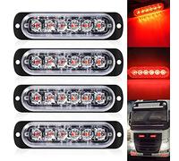 Defvnsy - Pack of 4 - Red Side Marker 6 LED 12V-24V DC Car Truck Side Marker Indicator Light Bar Clearance Lamp Strobe Trailer Lights