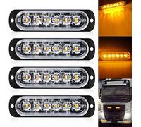 Defvnsy Strobe Light Amber, 4 Pack 6 LED Emergency Light Bar 12V-24V with 18 Flashing Modes, IP67 Waterproof for Car Truck Trailer Grille Side Marker and Universal Vehicle Warning Beacon
