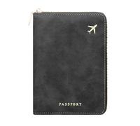 defway Passport Holder Travel Wallet - RFID Passport Holder, Zip Closure Card Cover, Waterproof PU Leather Travel Wallet, RFID Blocking Secure Document Organizer Travel Essentials, Black, Casual