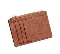 defway Small Card Wallet for Women - Slim Card Wallet for Women, Small PU Leather with Zippered Coin Pocket, 4 Card Slots Compact Design, Brown, Casual