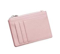 defway Small Card Wallet for Women - Slim Card Wallet for Women, Small PU Leather with Zippered Coin Pocket, 4 Card Slots Compact Design, Pink, Casual