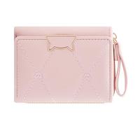 defway Small Card Wallet for Women - Small Women's Wallet, PU Leather with Finger Ring Strap, 7 Card Slots & ID Window, Cute Cat Button Design, Ideal Gift, Pink, Casual