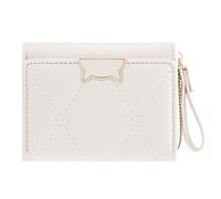 defway Small Card Wallet for Women - Small Women's Wallet, PU Leather with Finger Ring Strap, 7 Card Slots & ID Window, Cute Cat Button Design, Ideal Gift, White, Casual