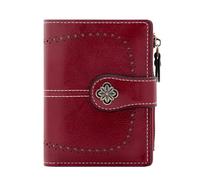 defway Small Card Wallet for Women -Women Wallet with RFID Blocking Card Holder, Compact Small Purse for Women, 16 Card Slots PU Leather Gift, Red, Casual