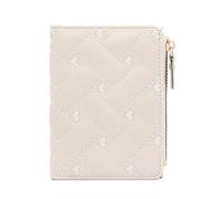 defway Small Slim Women's Wallet with Heart Embroidery, Compact with Card Slots & ID Window,Durable PVC Material, Gift for Her, White, Casual