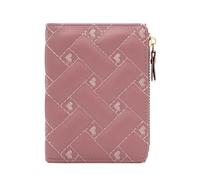 defway Small Slim Women's Wallet with Heart Embroidery, Compact with Card Slots & ID Window,Durable PVC Material, Gift for Her, Pink, Casual