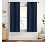 DEFYNEE 100% Blackout Curtains 2 Panels, 50" W x 63" L, MidnightBlue | Faux Linen, Blackout Coated Back, Thermal, Reduces Noise, Privacy Protection, Back Tab & Pole Pocket, Bedroom & Living Room