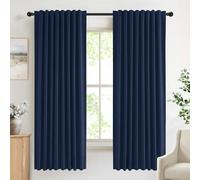 DEFYNEE 100% Blackout Curtains 2 Panels, 50" W x 72" L, MidnightBlue | Faux Linen, Blackout Coated Back, Thermal, Reduces Noise, Privacy Protection, Back Tab & Pole Pocket, Bedroom & Living Room