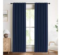 DEFYNEE 100% Blackout Curtains 2 Panels, 50" W x 84" L, MidnightBlue | Faux Linen, Blackout Coated Back, Thermal, Reduces Noise, Privacy Protection, Back Tab & Pole Pocket, Bedroom & Living Room