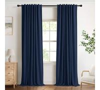 DEFYNEE 100% Blackout Curtains 2 Panels, 50" W x 96" L, MidnightBlue | Faux Linen, Blackout Coated Back, Thermal, Reduces Noise, Privacy Protection, Back Tab & Pole Pocket, Bedroom & Living Room