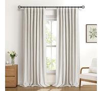 DEFYNEE 100% Blackout Curtains 2 Panels, W50 xL90, Beige Curtains | Faux Linen, Thermal Insulated, 4 Hanging Options, Fits Poles & Tracks, Bedroom & Living Room, 20 Clips Included.
