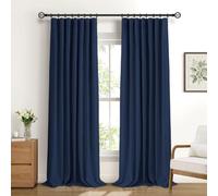 DEFYNEE 100% Blackout Curtains 2 Panels, W50 xL90, Midnight Blue Curtains | Faux Linen, Thermal Insulated, 4 Hanging Options, Fits Poles & Tracks, Bedroom & Living Room, 20 Clips Included.