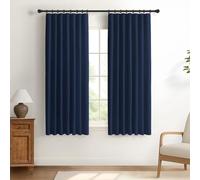 DEFYNEE 100% Blackout Curtains for Bedroom, 2 Panel Set, Thermal Insulated Faux Linen Curtains with Clip Rings and Rod Pocket, W50 x L63 Inch, Midnight Blue