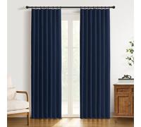 DEFYNEE 100% Blackout Curtains for Bedroom, 2 Panel Set, Thermal Insulated Faux Linen Curtains with Clip Rings and Rod Pocket, W50 x L96 Inch, Midnight Blue