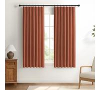 DEFYNEE 100% Blackout Curtains for Bedroom, 2 Panel Set, Thermal Insulated Faux Linen Curtains with Clip Rings and Rod Pocket, W50 x L63 Inch, Orange