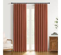DEFYNEE 100% Blackout Curtains for Bedroom, 2 Panel Set, Thermal Insulated Faux Linen Curtains with Clip Rings and Rod Pocket, W50 x L84 Inch, Orange