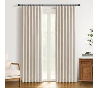 DEFYNEE 100% Blackout Curtains for Bedroom, 2 Panel Set, Thermal Insulated Faux Linen Curtains with Clip Rings and Rod Pocket, W50 x L84 Inch, Cream