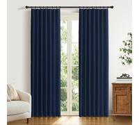 DEFYNEE 100% Blackout Curtains with 20 Clip Rings, Rod Pocket & Back Tab, W50 x L90 Inch, Faux Linen Thermal Insulated Curtains, 2 Panel Set for Curtain Poles & Tracks, Living Room, Midnight Blue