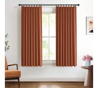 DEFYNEE 100% Blackout Pencil Pleat Curtain 40 x 63 Inch Soft Thermal Linen Curtains for Bedroom & Living Room, 2 Panels,BurntOrange