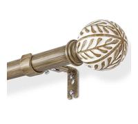 DEFYNEE Extendable Curtain Poles 76-305 cm | 25mm Metal Core with Wood Effect | Leaf Design Finials Curtain Rod for Windows & Doors, CocoaBrown