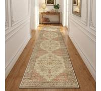 DEFYNEE Machine Washable Rug 60x300 cm, Short Pile & Anti-Slip, Retro Boho Runner Rug for Living Room, Bedroom, Dining Room, Hallway, Brown-Orange