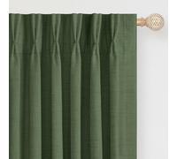 DEFYNEE Pinch Pleat Blackout Curtains 2 Panels, 40" W x 72" L, MossGreen | 100% Blackout, Faux Linen, Thermal, Reduces Noise, Privacy, Back Tab & Hooks (20 Included), Bedroom & Living Room