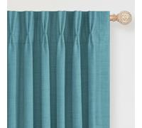 DEFYNEE Pinch Pleat Blackout Curtains 2 Panels, 40" W x 90" L, Teal | 100% Blackout, Faux Linen, Thermal, Reduces Noise, Privacy, Back Tab & Hooks (20 Included), Bedroom & Living Room