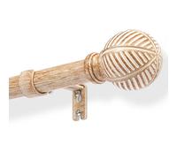 DEFYNEE Wood Effect Curtain Pole Extendable 76-198cm - 25mm Metal Core with Imitation Wood Grain, Extendable Rod for Windows/Doors, Brown