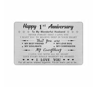 DEGASKEN 1st Year Anniversary Card for Husband, I Love You With All My Heart Metal Wallet Card, First Wedding Keepsake Gifts for Him/Men