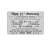 DEGASKEN 21st Wedding Anniversary Card Husband Him, I Love You With All My Heart, 21 Year Metal Keepsake Gifts for Men