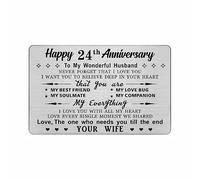 DEGASKEN 24th Wedding Anniversary Card Husband Him, I Love You With All My Heart, 24 Year Metal Keepsake Gifts for Men