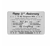 DEGASKEN 3rd Wedding Anniversary Card Wife, Need You Till The End, 3 Year Gift Stainless Steel Keepsake Greeting Card for Her