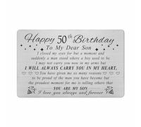 DEGASKEN 50th Birthday Card for Son, Son 50th Birthday Card from Parents, 50th Birthday Gifts Decorations for Men Him, Gifts for 50 Year Old Sons, Metal Engraved Wallet Cards