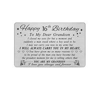DEGASKEN Grandson 16th Birthday Card - Sentimental Keepsake Wallet Card for 16 Year Old Grandson from Grandparents - 16th Birthday Present for Boys, Laser Engraved Metal Card