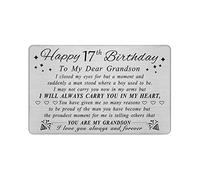 DEGASKEN Grandson 17th Birthday Card - Birthday Gifts for 17 Year Old Grandson - 17th Birthday Decorations for Boys, Personalized Engraved Wallet card