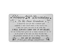 DEGASKEN Grandson 24th Birthday Card - Birthday Gifts for 24 Year Old Grandson - Personalized Engraved Wallet card