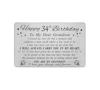 DEGASKEN Grandson 34th Birthday Card for Him - Birthday Gifts for 34 Year Old Grandson - 34th Birthday Decorations Men, Engraved Wallet card
