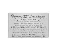 DEGASKEN Happy 32nd Birthday Card for Son, Stainless Steel Keepsake Gift for 32 Year Old Men, 32nd Birthday Present for Him from Mum Dad