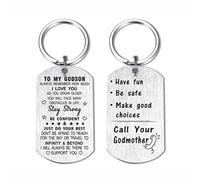 DEGASKEN My Godson Gifts from Godmother, Godson Christening Gifts, Metal Engraved Keyring for Christmas
