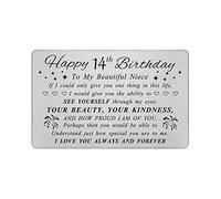 DEGASKEN Niece 14th Birthday Card - Happy Birthday Gifts for 14 Year Old Niece - 14 Birthday Decorations for Girls, Personalized Engraved Wallet card