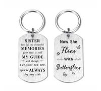 DEGASKEN Sister Memorial Gifts, Now She Flies With Butterflies, Sympathy Bereavement Gift Sad Loss of Sister, Metal Keyrings