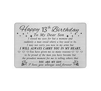 DEGASKEN Son 13th Birthday Card Boy, Happy 13th Birthday Decorations for Boys, 13 Year Old Boy Gifts, Metal Engraved Wallet Card