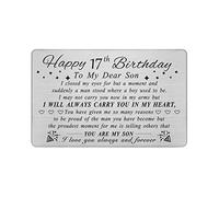 DEGASKEN Son 17th Birthday Card Boy, Happy 17th Birthday Decorations Boys, 17 Year Old Boy Gifts, Metal Engraved Wallet Card