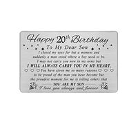 DEGASKEN Son 20th Birthday Card from Mum Dad, 20 Year Old Son Birthday Gifts for Men, Metal Engraved Wallet Card