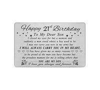 DEGASKEN Son 21st Birthday Card from Mum Dad, 21 Year Old Son Birthday Gifts for Men Him, Metal Engraved Wallet Card