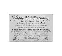 DEGASKEN Son 22nd Birthday Card from Mum Dad, 22 Year Old Son Birthday Gifts for Men Him, Metal Engraved Wallet Card