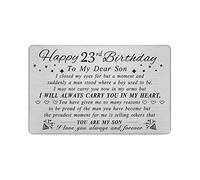 DEGASKEN Son 23rd Birthday Card from Mum Dad, 23 Year Old Son Birthday Gifts for Men, Metal Engraved Wallet Card