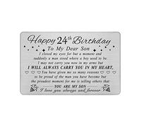 DEGASKEN Son 24th Birthday Card, Happy 24th Birthday Decorations for Him, Gifts for 24 Year Old Man, Metal Engraved Wallet Card