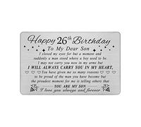 DEGASKEN Son 26th Birthday Card from Mum Dad, 26 Year Old Son Birthday Gifts for Men Him, Metal Engraved Wallet Card